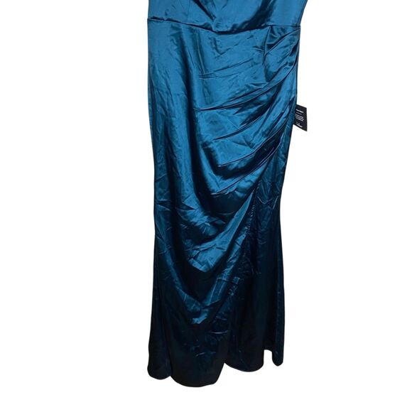 Lulus Maxi Dress Womens XL Satin Stunning Arrival Dark Teal Off The Shoulder NWT - Picture 7 of 14